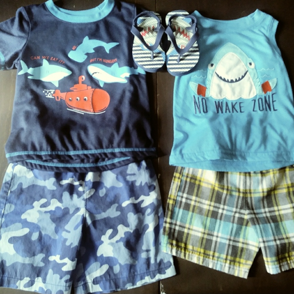 5 PC Shark Boys Summer Set 3t Sandals Size 5/6